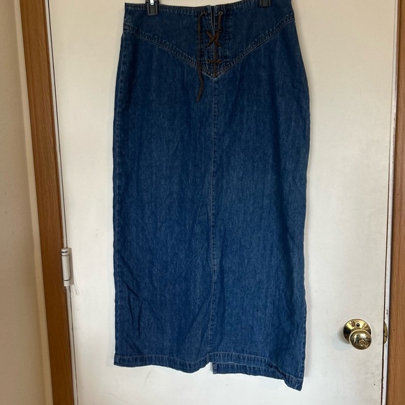 Vintage Bill Blass Jeans  Denim Lace-Up Women's Skirt Size 10 - Picture 1 of 13